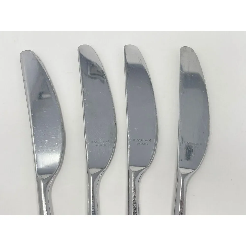 Gorham BISCAYNE Dinner Knives 18/10 Stainless Flatware Hammered 8 7/8” Set Of 4